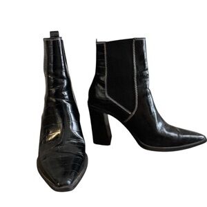 Steve Madden Black Croc-Patterned Heeled Booties